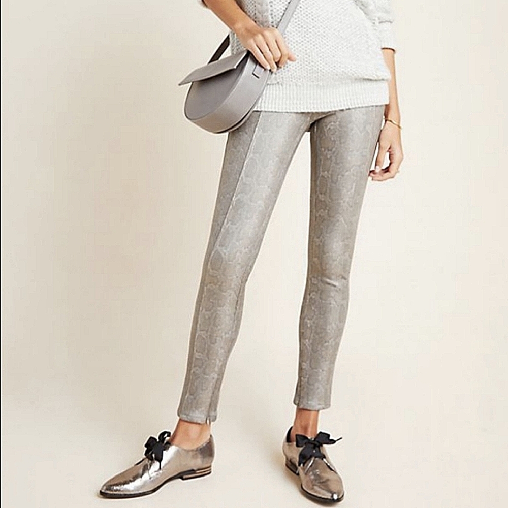Anthropologie Metallic Snake Ponte Moto Pants XS Snakeskin Leather Python